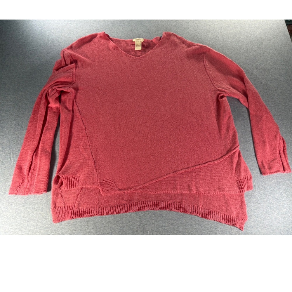 Sundance Pink Linen Cotton Asymmetrical Seam V-Neck Sweater Womens Medium